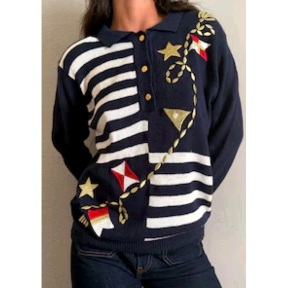Alfred Dunner Grandmacore Sailor Sweater Nautical Patriotic Vintage Navy XL